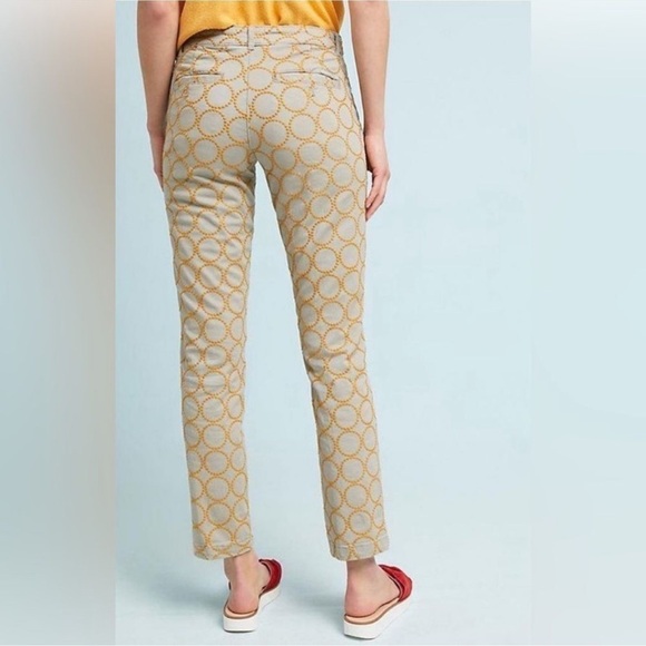 Anthropologie Chino Khaki and Gold Embroided Circle Ankle Pant / 27 / Relaxed - Picture 3 of 12
